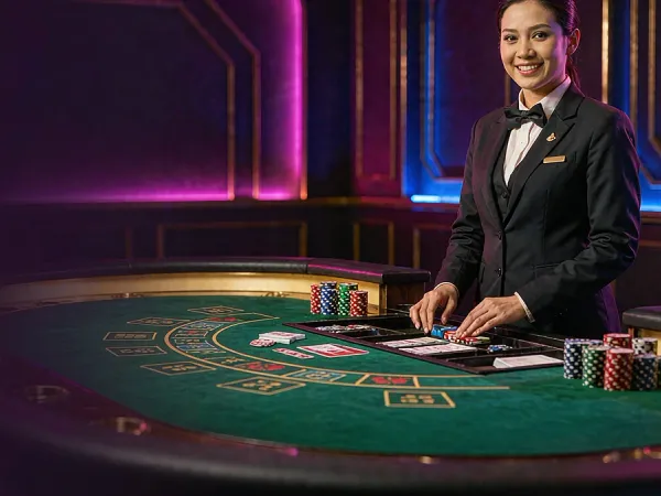 999JILI dealer beside a roulette table