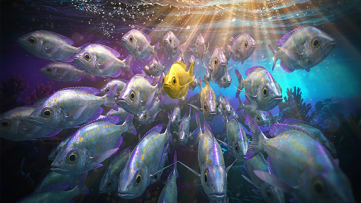 999JILI illustrated fish gathering beneath ocean light